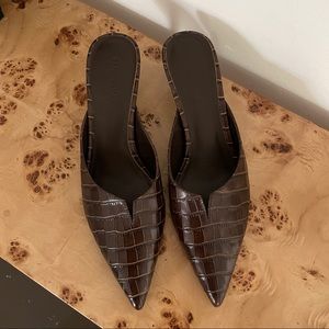 Reformation Croc Embossed Mule Brown 8